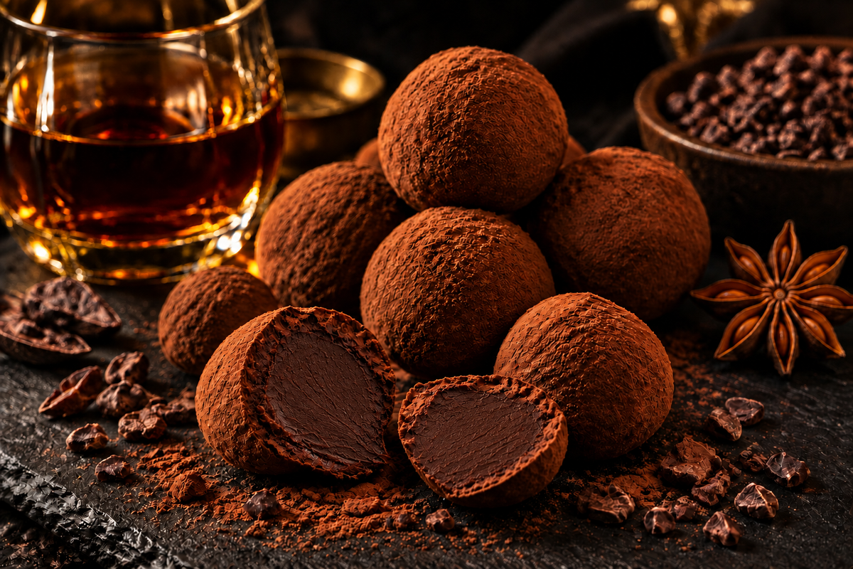 Dark Spiced Rum Truffles with firm centre